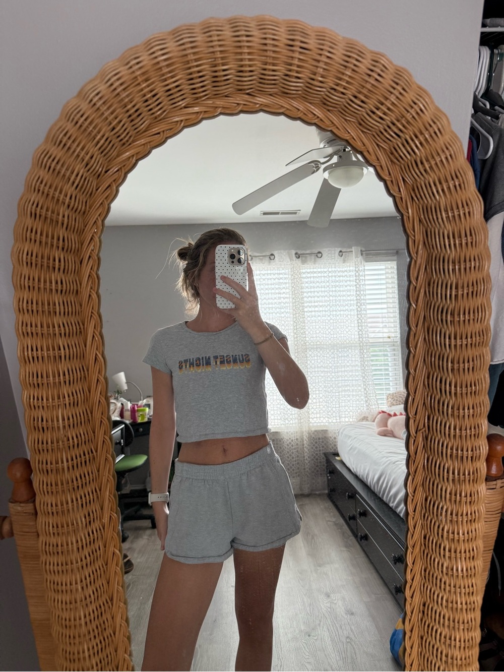 Aerie Gray Cropped Tee 'Sunset Nights' Text